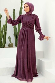  Dark Plum Color Turkish Hijab Bridesmaid Dress 5367KMU - 1