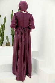  Dark Plum Color Turkish Hijab Bridesmaid Dress 5367KMU - 2