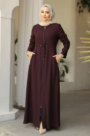 Dark Plum Color Hijab Turkish Abaya 60125KMU - 3