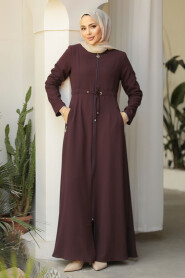 Dark Plum Color Hijab Turkish Abaya 60125KMU - 1