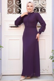 Dark Purple Hijab Dress 2703KMU - 3