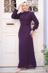 Dark Purple Hijab Dress 2703KMU - 2