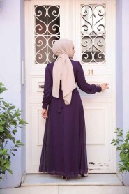 Dark Purple Hijab Dress 2703KMU - 4