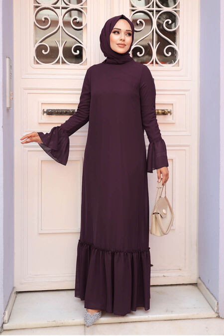 Dark Purple Hijab Dress 5729KMOR - NEVA STYLE