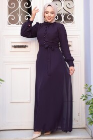 Dark Purple Hijab Dress 2703KMOR - 3