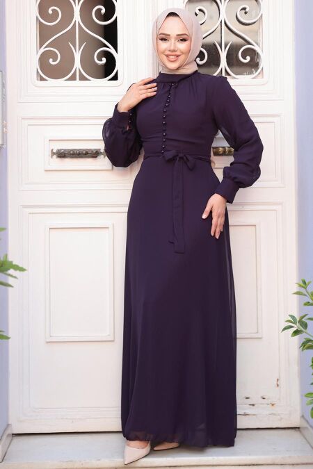Dark Purple Hijab Dress 2703KMOR - NEVA STYLE