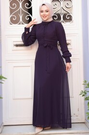 Dark Purple Hijab Dress 2703KMOR - 2