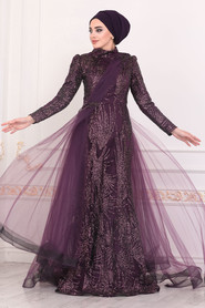Dark Purple Hijab Evening Dress 40732MU - 1