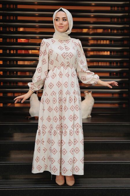 Dark Salmon Pink Hijab Dress 10229KSMN - NEVA STYLE