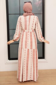 Dark Salmon Pink Hijab Dress 10372KSMN - 3