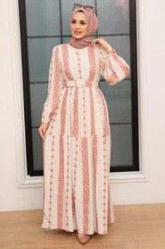 Dark Salmon Pink Hijab Dress 10372KSMN - 2