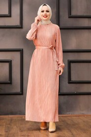 Dark Salmon Pink Hijab Dress 12151KSMN - 1