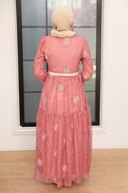 Dark Salmon Pink Hijab Dress 1216KSMN - 3