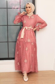 Dark Salmon Pink Hijab Dress 1216KSMN - 2
