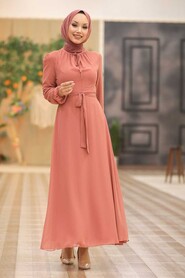 Dark Salmon Pink Hijab Dress 27922KSMN - 1