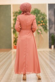 Dark Salmon Pink Hijab Dress 27922KSMN - 2
