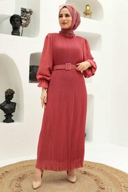 Dark Salmon Pink Hijab Dress 3343KSMN - 2