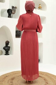 Dark Salmon Pink Hijab Dress 3343KSMN - 4