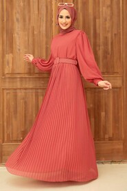 Dark Salmon Pink Hijab Dress 3358KSMN - 1