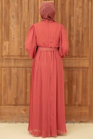 Dark Salmon Pink Hijab Dress 3358KSMN - 2