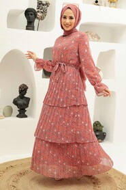 Dark Salmon Pink Hijab Dress 3360KSMN - 1