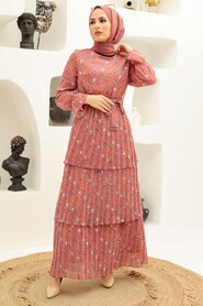 Dark Salmon Pink Hijab Dress 3360KSMN - 2