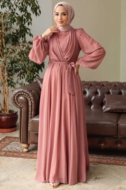 Dark Salmon Pink Hijab Dress 5796KSMN - 3