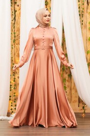  Luxorious Dark Salmon Pink Islamic Wedding Gown 3038KSMN - 2