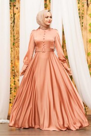  Luxorious Dark Salmon Pink Islamic Wedding Gown 3038KSMN - 4