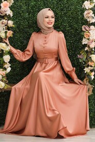  Luxorious Dark Salmon Pink Islamic Wedding Gown 3038KSMN - 1