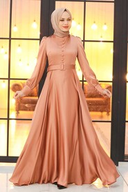  Luxorious Dark Salmon Pink Islamic Wedding Gown 3038KSMN - 3