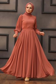 Dark Salmon Pink Hijab Evening Dress 40720KSMN - 1