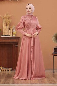  Modern Dark Salmon Pink Modest Bridesmaid Dress 41551KSMN - 2