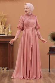  Modern Dark Salmon Pink Modest Bridesmaid Dress 41551KSMN - 1