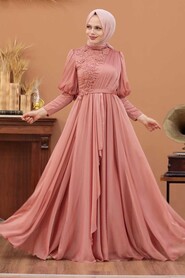  Modern Dark Salmon Pink Modest Bridesmaid Dress 41551KSMN - 3