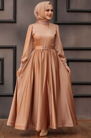  Dark Salmon Pink Turkish Hijab Wedding Gown 4373KSMN - 1