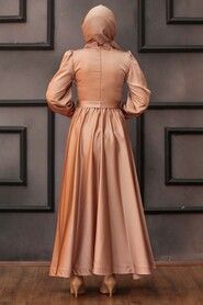  Dark Salmon Pink Turkish Hijab Wedding Gown 4373KSMN - 2