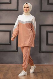 Dark Salmon Pink Hijab Suit Dress 6307KSMN - 1