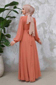 Dark Salmon Pink Modest Wedding Dress 4448KSMN - 4