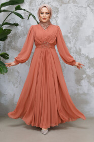 Dark Salmon Pink Modest Wedding Dress 4448KSMN 