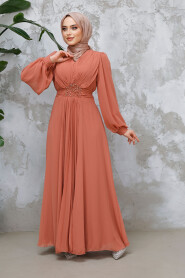 Dark Salmon Pink Modest Wedding Dress 4448KSMN - 3