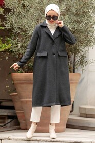 Dark Smoke Color Hijab Coat 56720KFU - 2
