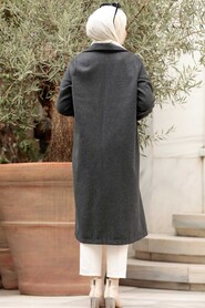 Dark Smoke Color Hijab Coat 56720KFU - 3