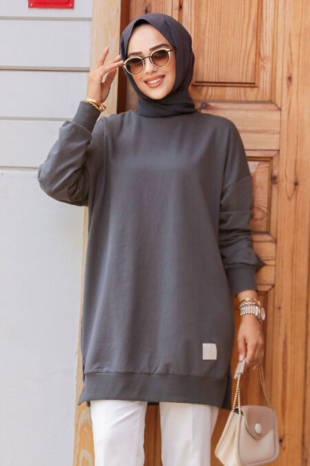 Dark Smoke Color Modest Tunic 30644KFU - NEVA STYLE