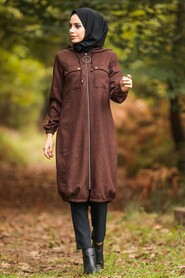 Dark Terra Cotta Hijab Coat 503KKRMT - 1