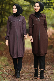 Dark Terra Cotta Hijab Coat 503KKRMT - 4