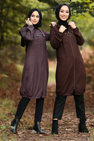 Dark Terra Cotta Hijab Coat 503KKRMT - 3