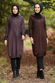 Dark Terra Cotta Hijab Coat 503KKRMT - 5