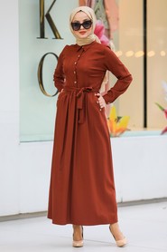 Dark Terra Cotta Hijab Dress 462KKRMT - 2