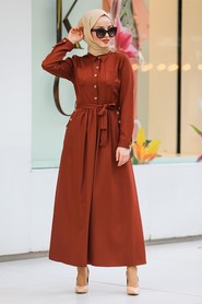 Dark Terra Cotta Hijab Dress 462KKRMT - 3